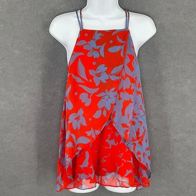 Maeve Top Womens Sz S Anthropologie Red Floral Overlay Criss Cross Straps Flowy - Image 1 of 4