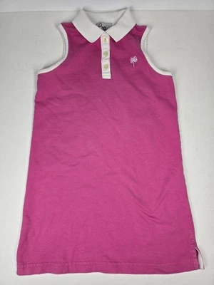 Lilly Pulitzer Girls Dress Sz 5 Vintage Pink Sleeveless Polo White Collar Palm - Image 1 of 4