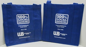 Vintage Weymouth Bank ~ 2 Woven Poly Tote Bags - about 13" x 12" (#2421) - Picture 1 of 11