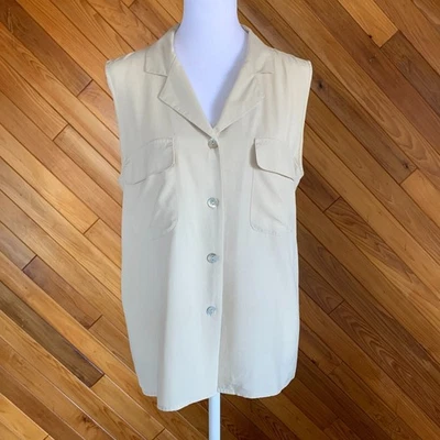 复古奶油色丝绸领无袖纽扣珍珠母纽扣  — 第 1/4 张图片