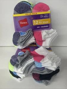 4 Value 12 Packs Hanes Girls Wicking Cool Comfort No Show Socks Size S 6-10.5 - Picture 1 of 5