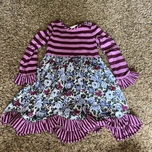 Matilda Jane Wise One Dress Stripe Floral Purple Choose Your Own Path Girl's 8 - Picture 1 of 4