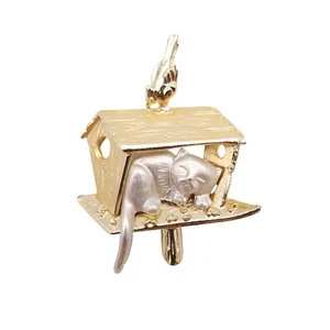 Vintage AJC Brooch Cat In Birdhouse Two Tone Matte Shinny Whimsical Figural - Picture 1 of 5