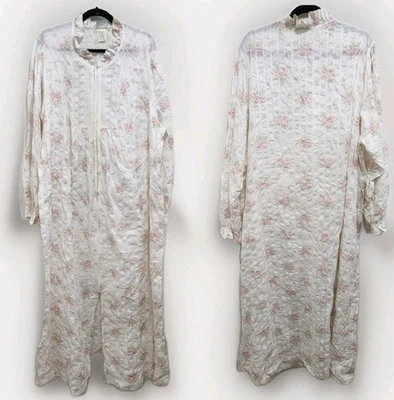 Vintage Gilligan & O'Malley White Floral Cotton Nightgown Robe Plus Size 3X USA - Image 1 of 4