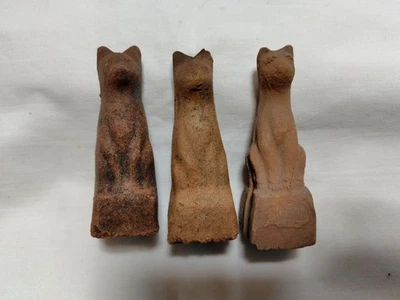 Antique FOX INARI GOD Japanese Shinto Shrine Pottery Statue set of 3 Figurine - Image 1 of 4