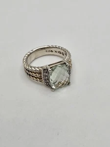 David Yurman Sterling Silver Prasiolite & Diamond Wheaton Petite Ring Size 5 - Picture 1 of 14
