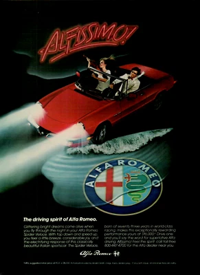 1984 Alfa Romeo Spider Veloce красный кабриолет Alfissimo! Фото ВИНТАЖНАЯ ПЕЧАТНАЯ РЕКЛАМА - Изображение 1 из 2