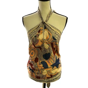 Anthropologie High Neck Scarf Top Womens 1X Beige Tie Back Silky Sleeveless - Picture 1 of 10