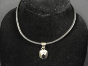 Avery Sterlingsilber & Mexiko schwarzer Onyx Anhänger an Leder Halsreif Halskette - Bild 1 von 7