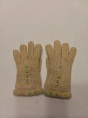 Vintage Children Toddler  Knit Gloves with Beads Estate Find - Image 1 of 4