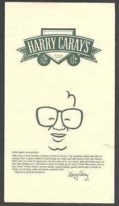 HARRY CARAY'S RESTAURANT  Vintage Take Out Menu  4-3/4 x 8-1/2  VG - Picture 1 of 1