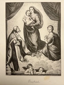 Raphael Santi Madonna Sistina Antiquarisch Kunstdruck 1876 Stahlstich Radierung - Bild 1 von 8