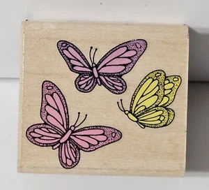 Hero Arts Wood Mounted Rubber Stamp - Butterfly Trio - Picture 1 of 2