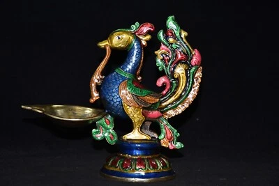 Castiçal antigo de latão 20 cm porcelana cloisonne animal cobre - Imagem 1 de 4