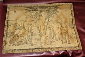 Antique 38x28" Unframed French Country Scene Tapestry - As-Is - Stained & Worn - Picture 1 of 12