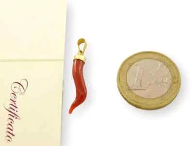 Ciondolo con cornetto Corallo in PortaFortuna di Argento 925 e PL Oro 18 kt 750 - Immagine 1 di 3