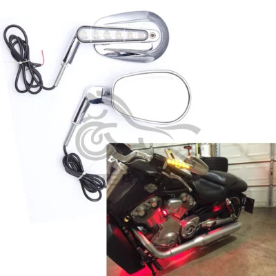 Chrome Motorcycle LED Turn Signal Rearview Mirrors For Harley Davidson Electra - Image 1 of 4