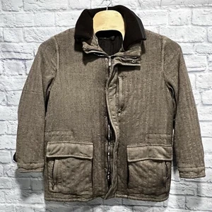 Ermenegildo Zegna Elements Wool Cashmere Lamb Fur Brown Herringbone Coat XL 54 - Picture 1 of 22