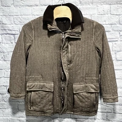 Ermenegildo Zegna Elements Wool Cashmere Lamb Fur Brown Herringbone Coat XL 54 - Image 1 of 4