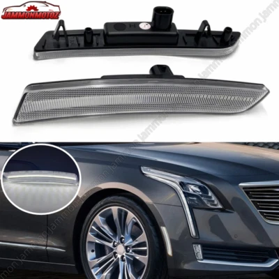 Fit 16-20 Cadillac CT6/CT6-V Clear Lens White LED Front Side Marker Bumper Light - Изображение 1 из 4