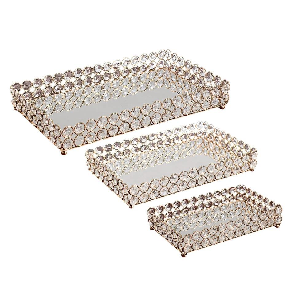 Crystal Cosmetic Makeup Tray Rectangular Ornate Mirrored - Image 1 of 1