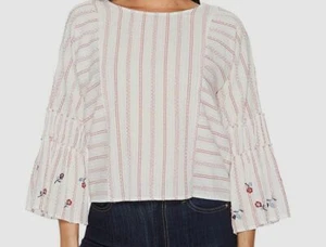 $59 Vince Camuto Women's White Ruffle Bell Sleeve Embroidered Blouse Top Size XS - Picture 1 of 2