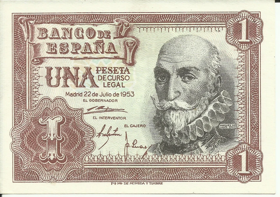 SPAIN 1 PESETA 1953 P 144. UNC CONDITION. 4RW 30MAR - Image 1 of 1