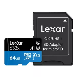 Lexar 64GB High Performance 633x UHS-I microSDXC Memory Card with SD Adapter - Picture 1 of 6