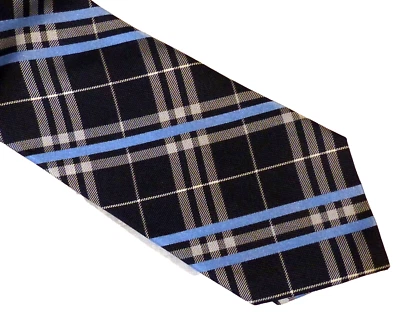 MERONA 100% шелк галстук мужской черный синий белая полоса и чек галстук новый без ярлыка - Изображение 1 из 3