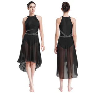 Women Dancewear Ruched Dress Chiffon Leotard Sleeveless Costume Jazz Modern - Picture 1 of 64
