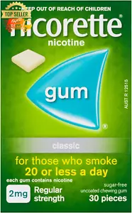 Quit Smoking Nicotine Gum 2mg Classic Regular Strength 30 Pack Stop Aid - Picture 1 of 12