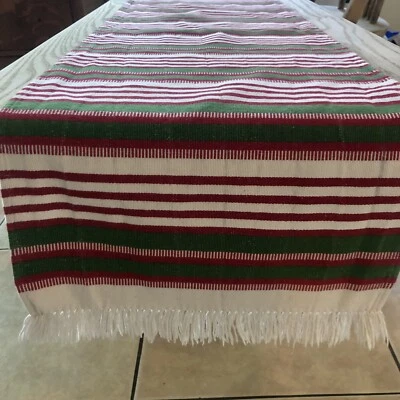 Crate and Barrel Red Green Ornament Garland Print Table Runner 13”x90" - Image 1 of 4