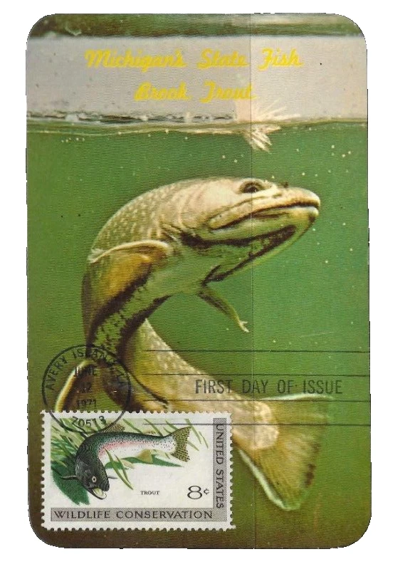 USA SC # 1427 Trout FDC . On A postal card - Image 1 of 1