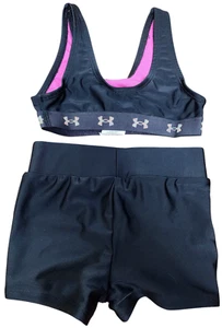 Under Armour Girls Bikini Top and Swim Shorts Set Size 4 Black NEW w Tags - Picture 1 of 5