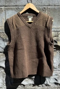 LL Bean Commando Sweater Vest Mens XL Brown Shooting Shoulder Hunting 100% Wool - Picture 1 of 4