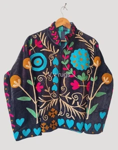 Boho Chic Suzani Samt Jacke Handarbeit bestickt Ethno Mantel - Bild 1 von 7