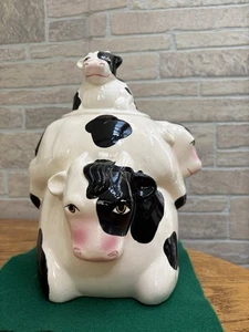 Vintage 3 Stacked Cows Ceramic Cookie Jar 10" Tall - Picture 1 of 9