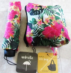 JUEGO DE PARAGUAS Y BOLSO TOTE FLORAL NUEVO CON ETIQUETAS - Imagen 1 de 4