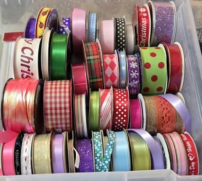 Craft Ribbon Mixed Lot * OVER 40 ROLLS * Multi-Color Christmas Holiday  Dualside - Image 1 of 4
