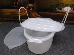 Tupperware Vintage Ham, Roast, Chicken  Keeper White With Lid & Holder 3 Pieces  - Picture 1 of 10