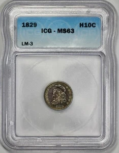 1829 Capped Bust H10c Toned Silver Half Dime ICG MS 63 - Picture 1 of 5