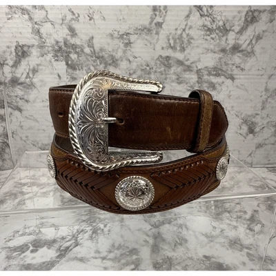 Tony Lama Mens The Duke Leather Western Belt Size 40 Conchos Tooling Weaving - Image 1 of 4
