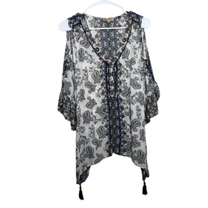 Blusa Democracy Para Mujer Grande Cuello en V Hombro Frío Boho Estampada Top Camisa - Imagen 1 de 12