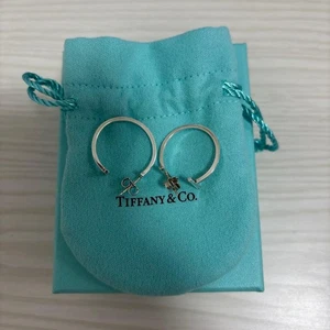 Pendientes de aro de alambre Tiffany & Co T plata de ley 925 accesorios de joyería - Imagen 1 de 7