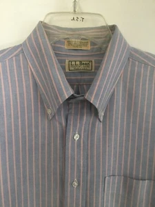 LL Bean Men’s Oxford Shirt Blue Pink Long Stripes 17.5 -33 Vintage 1990s - Picture 1 of 9