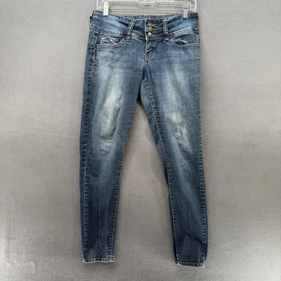 YMI Jeans Womens 7 Blue Denim Skinny Wannabettabutt 3-Button Low Rise - Image 1 of 4