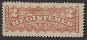 Canada #F1 2c Registered Letter Stamp Rose Carmine Shade P 12 x 12.1 Mint OG H - Picture 1 of 3
