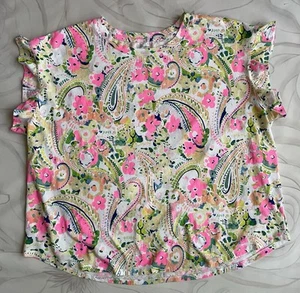 Top Crown & Ivy talla 3X Rosa Brillante Multi Paisley Floral Volantes Manga Detalle - Imagen 1 de 5