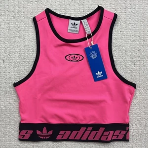 NWT Adidas Originals Multiple Logo Bra Top Women's Neon Pink Workout Summer Sz M - Foto 1 di 8
