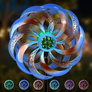 Wind Spinner Kinetic Art with Solar Multi-Color Glass Ball Light Lawn Decoration - Picture 1 of 8